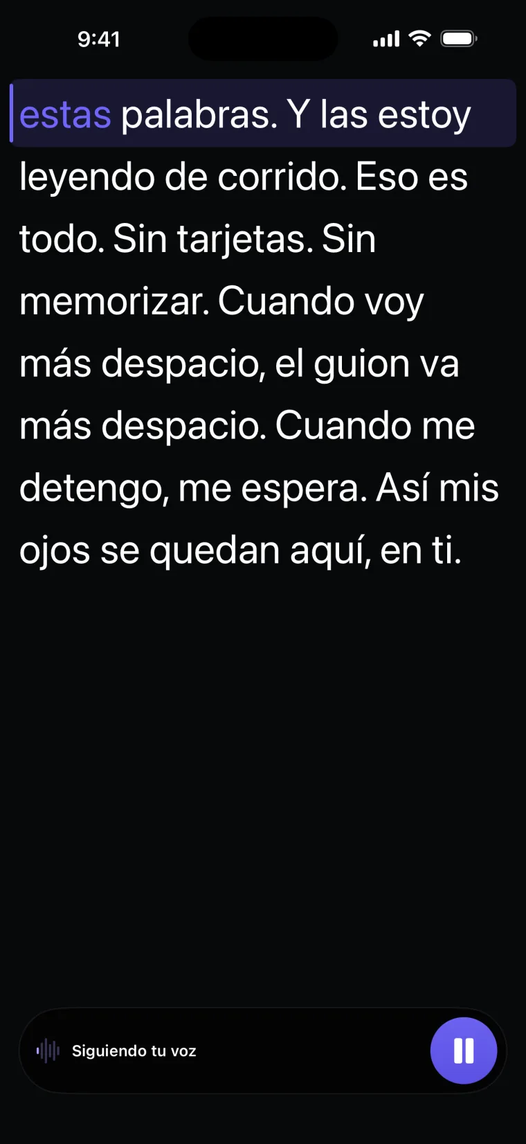 Un momento después: algunas palabras de la línea de lectura ya aparecen coloreadas.